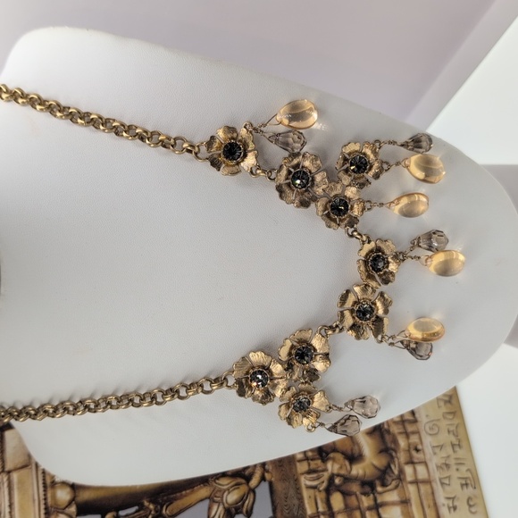Rare J. Crew Gold Floral Necklace with Beaded Accents - Picture 3 of 5